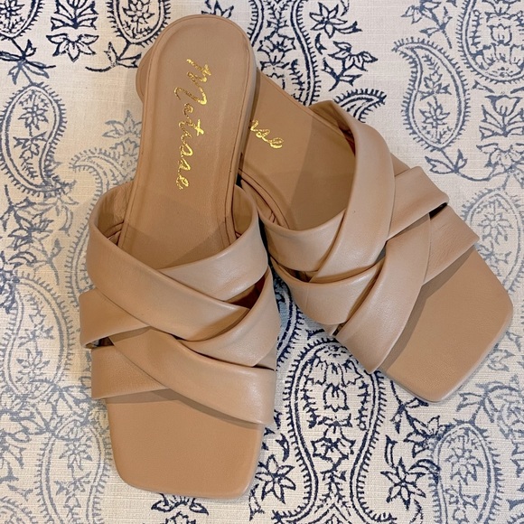 Natural Woven Slide Sandals Matisse Leather Pressure Size 7M Neutral Comfort - Picture 8 of 14